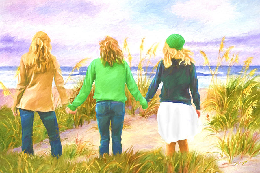 Three Girls At The Beach Painting by David Wagner
