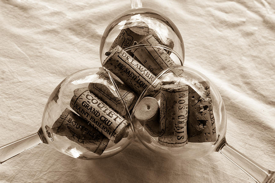 Three Glasses Of Corks toned Photograph by Georgia Clare