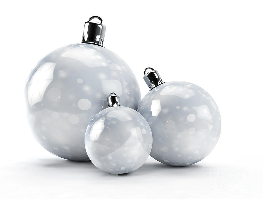 Christmas Photograph - Three glossy Christmas balls on white by Michal Bednarek