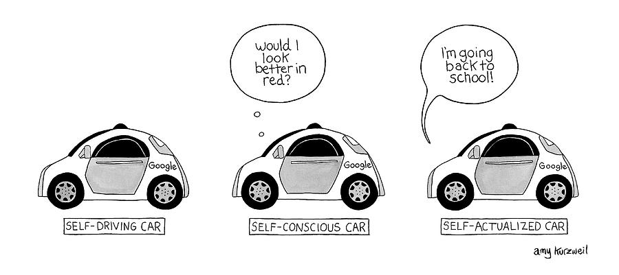 Three Google Cars Drawing by Amy Kurzweil