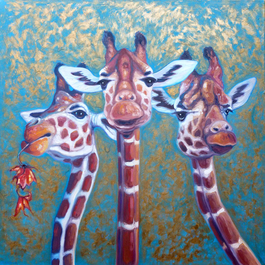 Three Gorgeous Giraffes Painting by Gill Bustamante