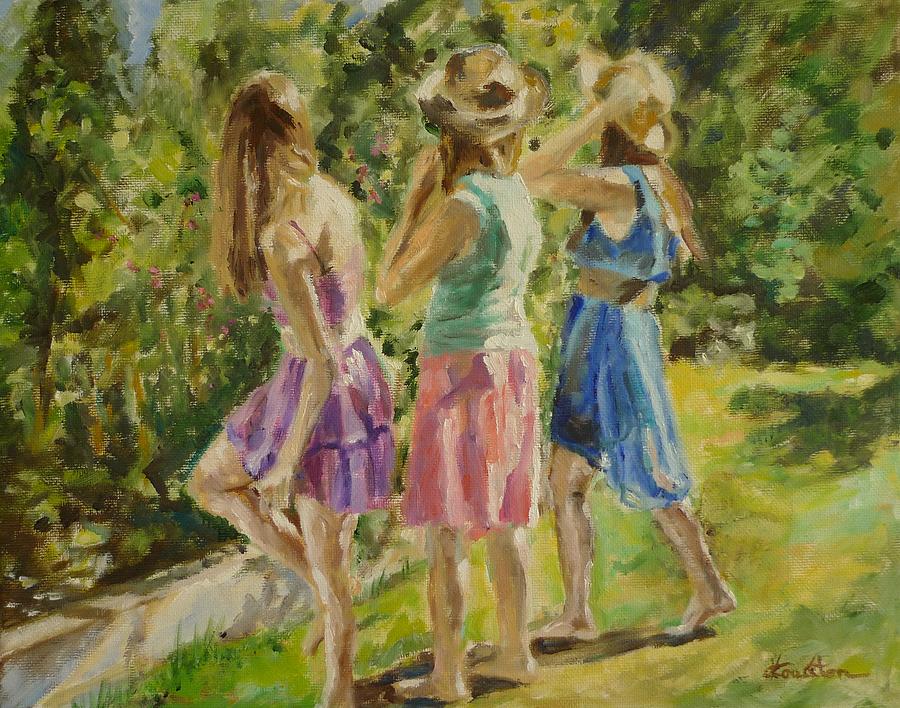 Three Graces Picking Berries Painting by Veronica Coulston