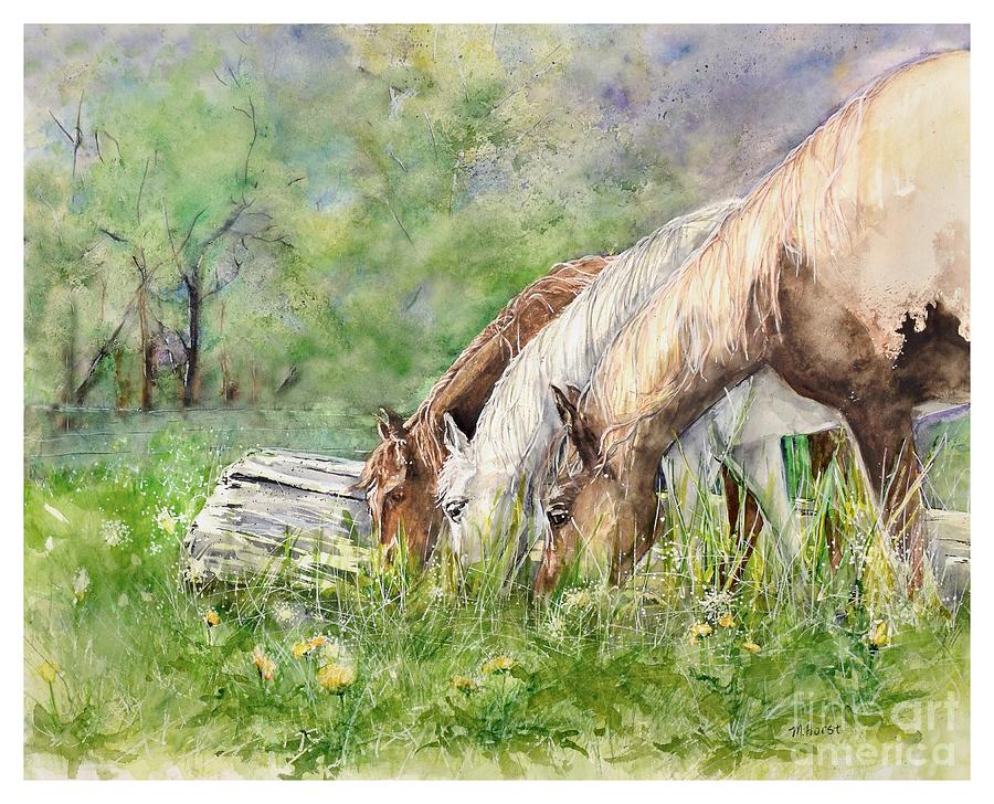 Three Grazing Horses Painting by Marilyn Horst Fine Art America
