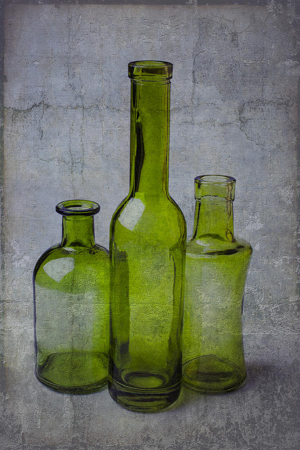 Bottle Photograph - Three Green Bottles by Garry Gay