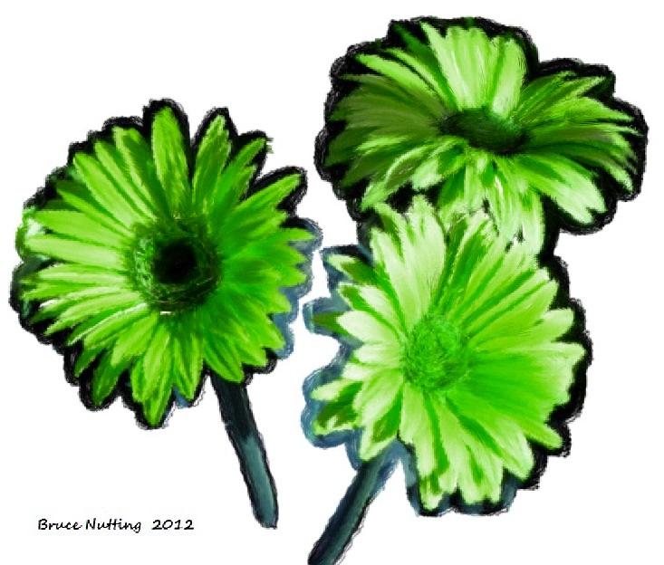 Three Green Flowers Painting by Bruce Nutting