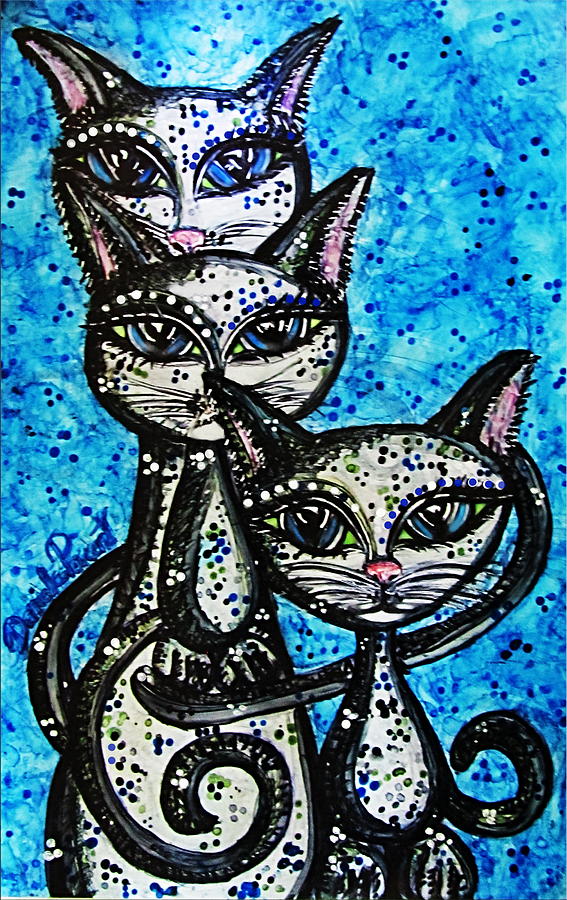 Cat Photograph - Three Grey Cats-Alcohol Inks by Danielle  Parent