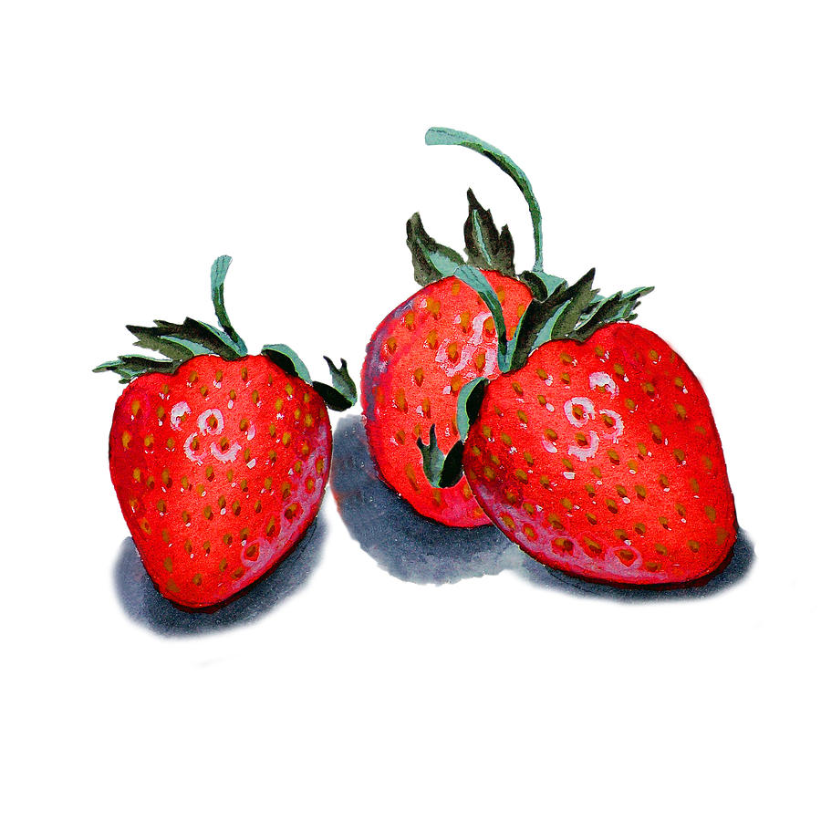 Three Happy Strawberries  Painting by Irina Sztukowski
