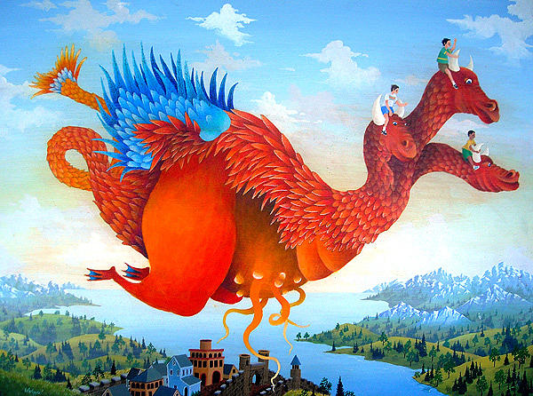 Three Headed Dragon Painting by Robert  Logrippo