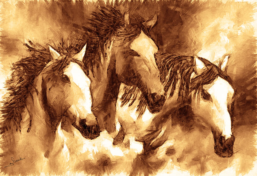 Three horses 2 Painting by George Rossidis