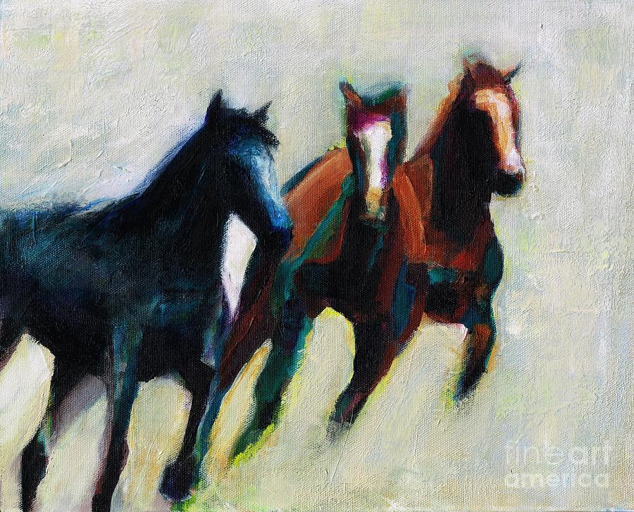 Three Horses on the Diagonal Painting by Frances Marino