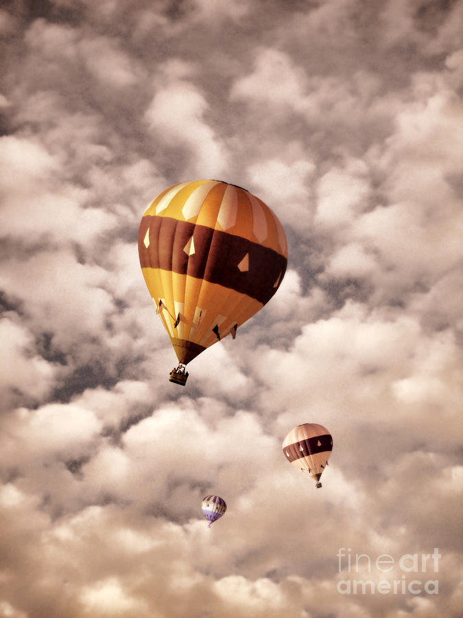 Three Hot Air Balloons in the Clouds Photograph by Jill Battaglia