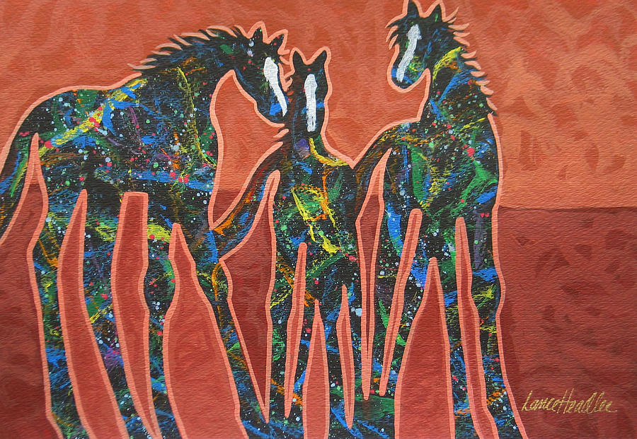 Horse Painting - Three In The Family by Lance Headlee