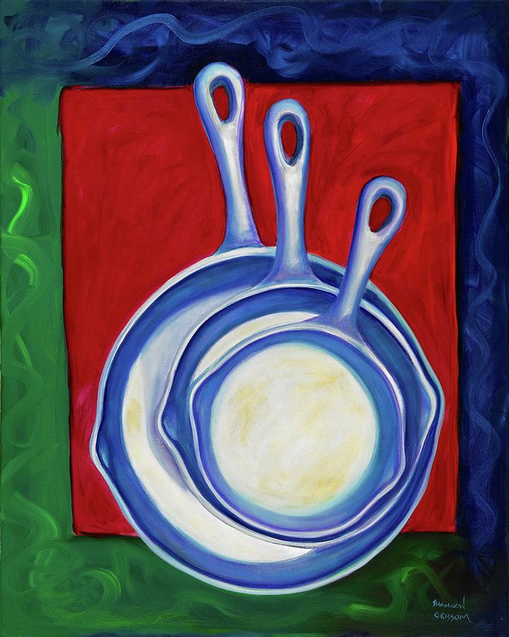 Cast Iron Pans Painting - Three Irons by Shannon Grissom