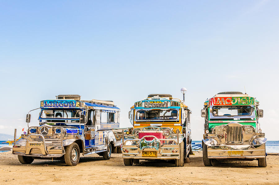 Transportation Photograph - Three Jeepneys - Philippines by Colin Utz