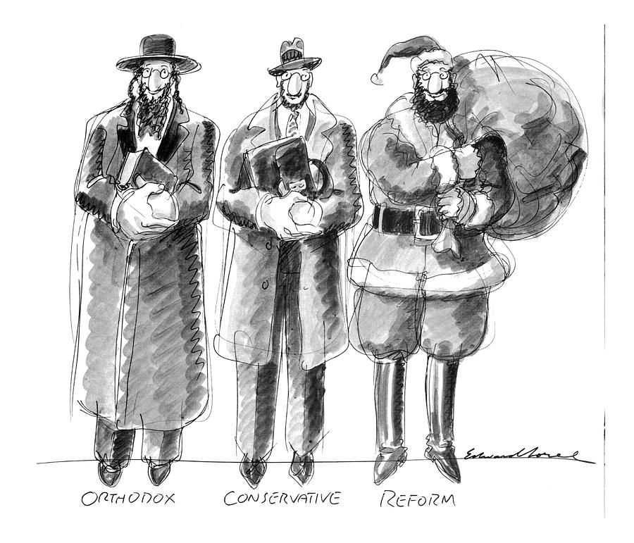 Three Jews Are Standing In A Line Drawing by Edward Sorel