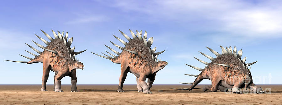 Three Kentrosaurus Dinosaurs Standing Digital Art