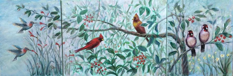 Three Type of Birds Painting by Laila Awad Jamaleldin