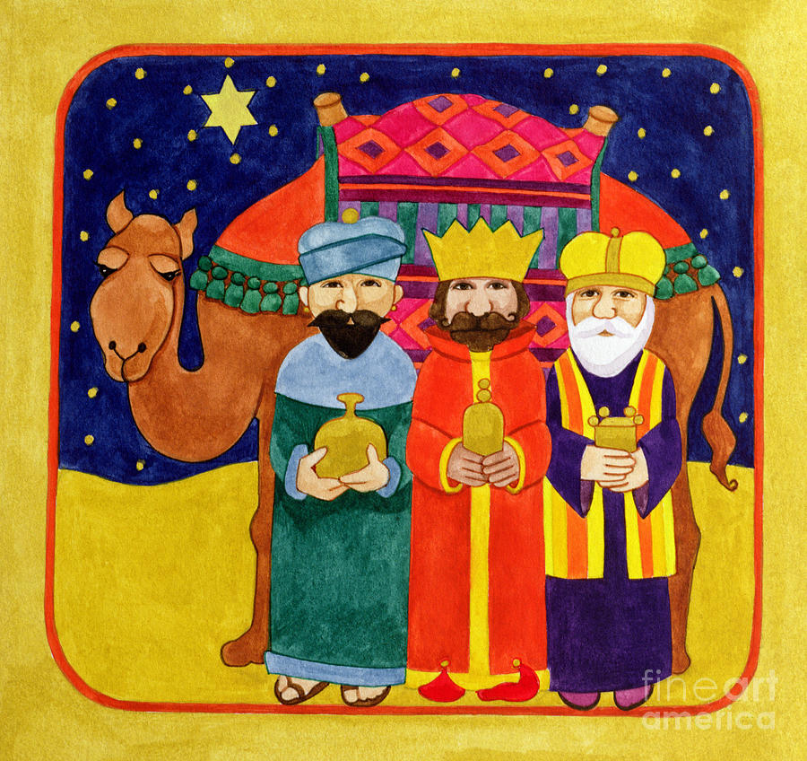 Camel Painting - Three Kings and Camel by Linda Benton