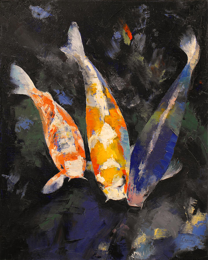 Three Koi Fish Painting by Michael Creese