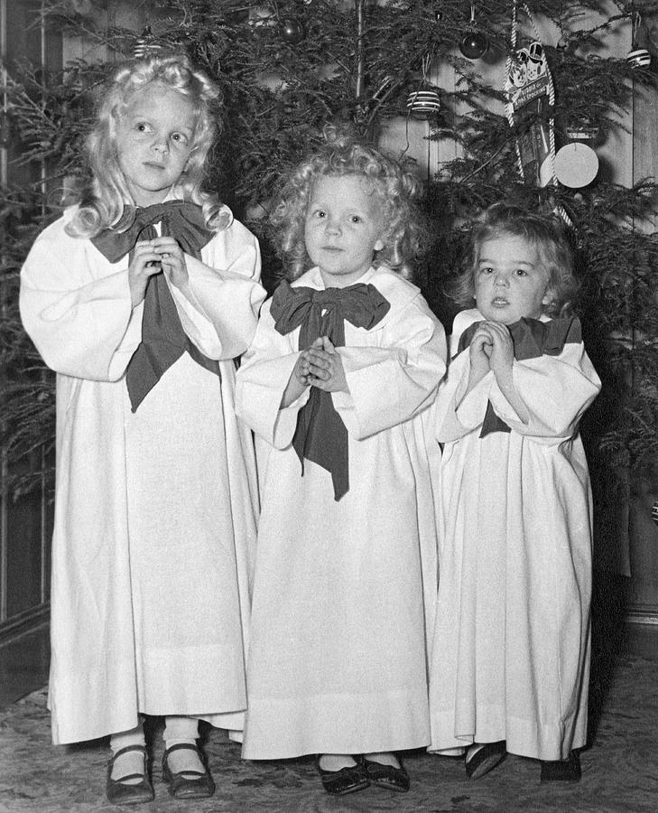Christmas Photograph - Three Little Angels by Underwood Archives