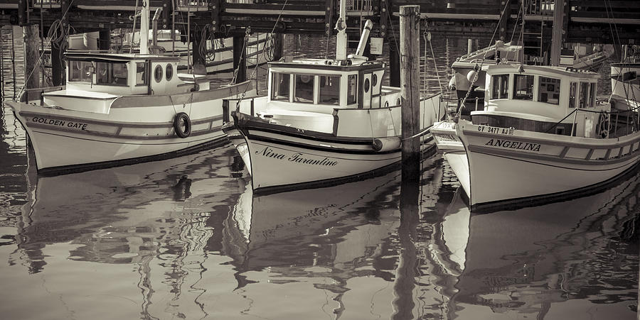Three Little Boats Sepia Photograph by Scott Campbell