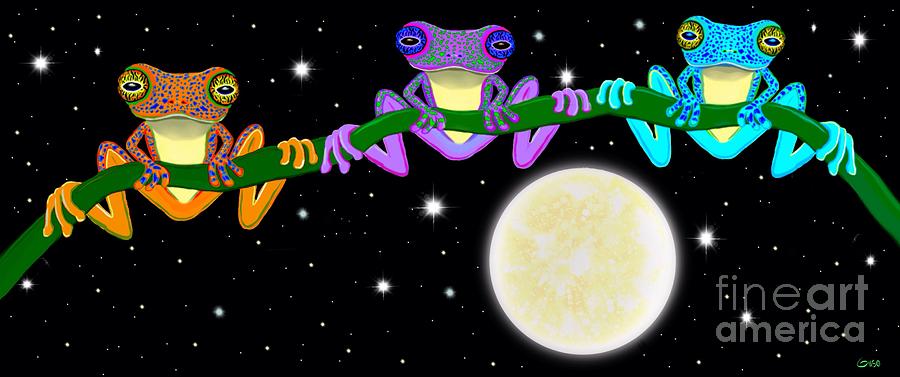 Three little frogs in the moonlight Painting by Nick Gustafson