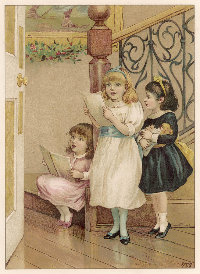 Three Little Girls In Their Best Drawing By Mary Evans Picture Library 