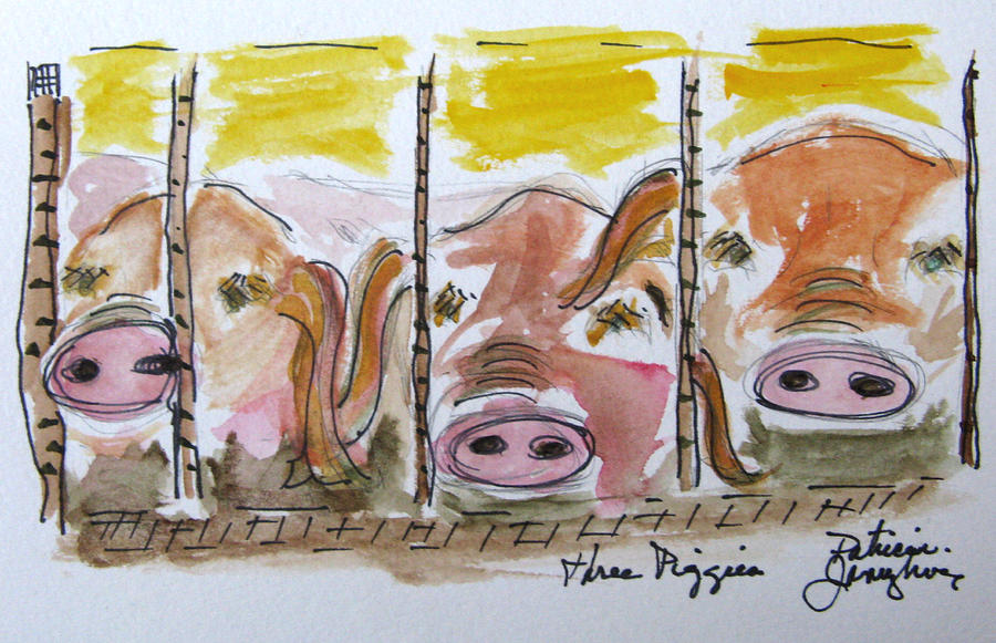 Three Little Pigs Painting by Patricia Januszkiewicz