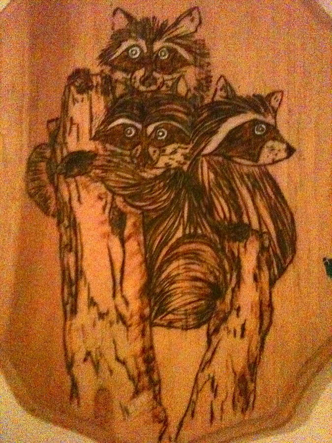 Three Little Rascals Pyrography by Denise Tomasura