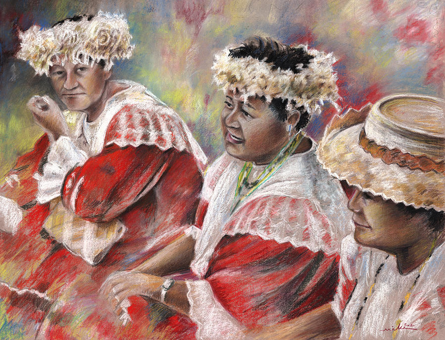 Impressionism Painting - Three Mamas from Tahiti by Miki De Goodaboom