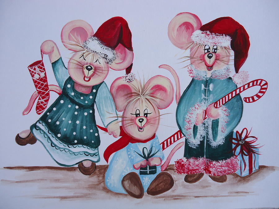 Three Merry Mice Painting by Leslie Manley