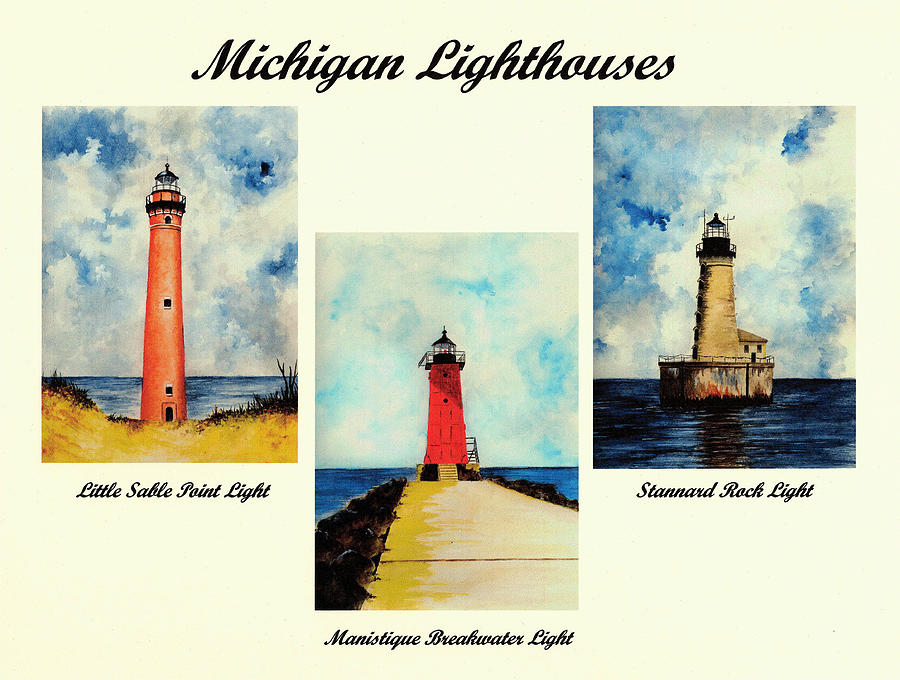 Three Michigan Lighthouses Painting