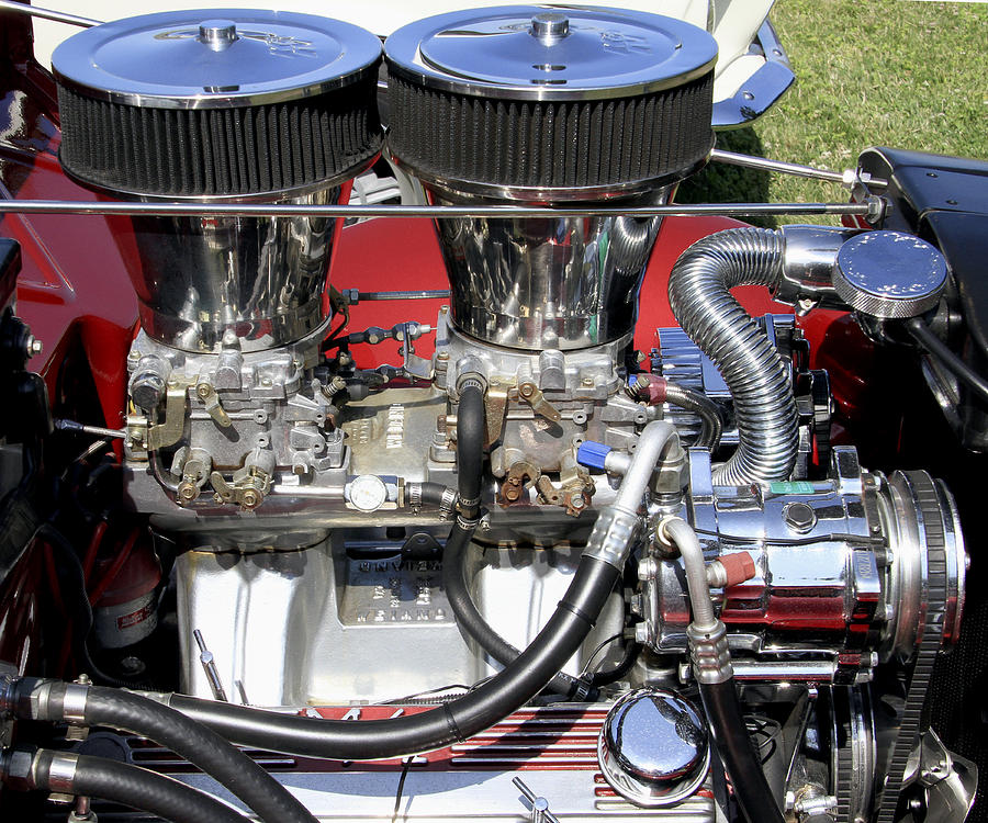 Dual Carb Chromed Engine Photograph by Bob Slitzan