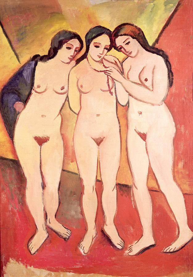 August Macke Painting - Three Naked Girls by August Macke