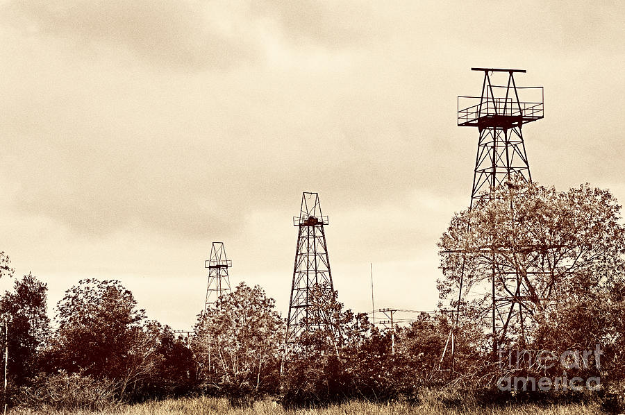 Vintage Photograph - Three Old Oil Tower by Antoni Halim