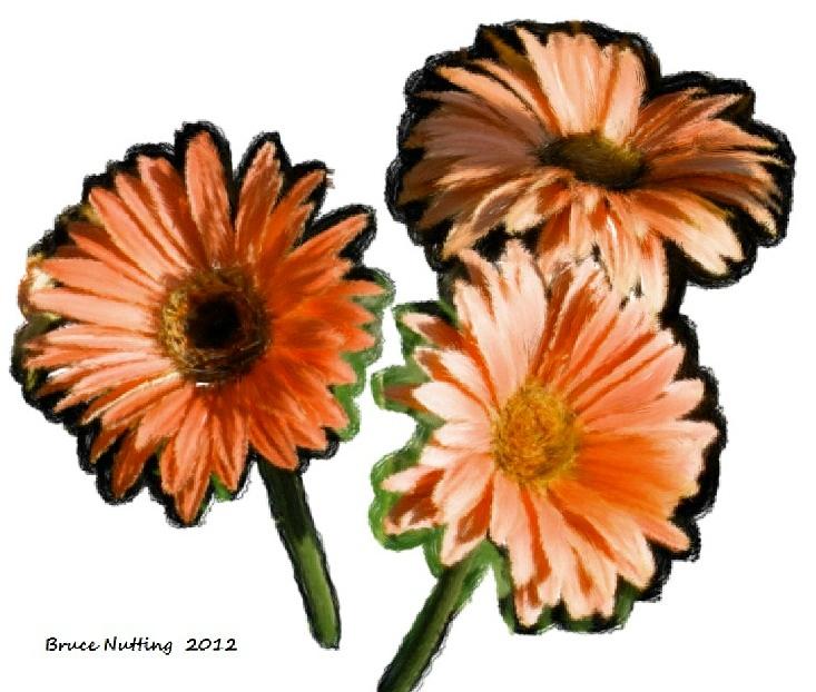Three Orange Flowers Painting by Bruce Nutting