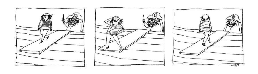 Pirate Drawing - Three Panels Depicting A Sailor Walking The Plank by Edward Steed