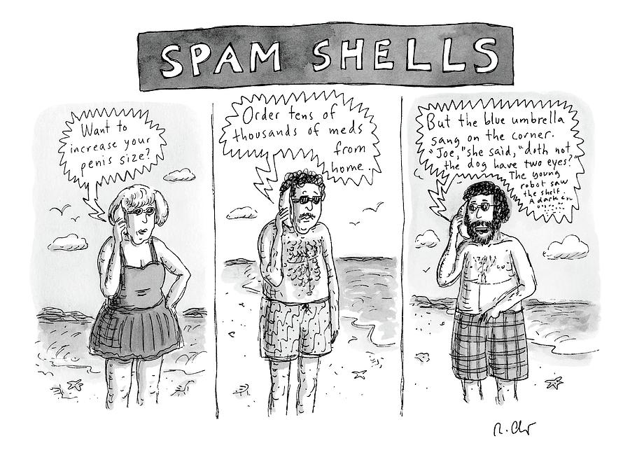 Three Panels Of People In Swimsuits On The Beach Drawing by Roz Chast