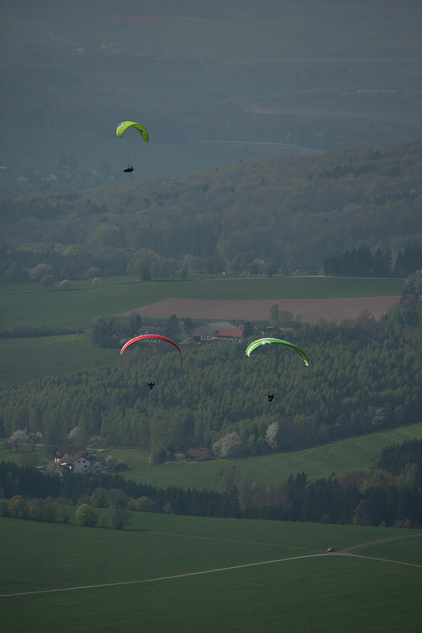 Nature Photograph - Three Paragliders From Top In Front by Sebastian Kujas