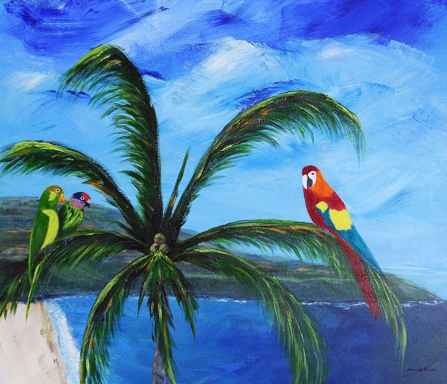 Three Parrots Painting by Jamie Frier
