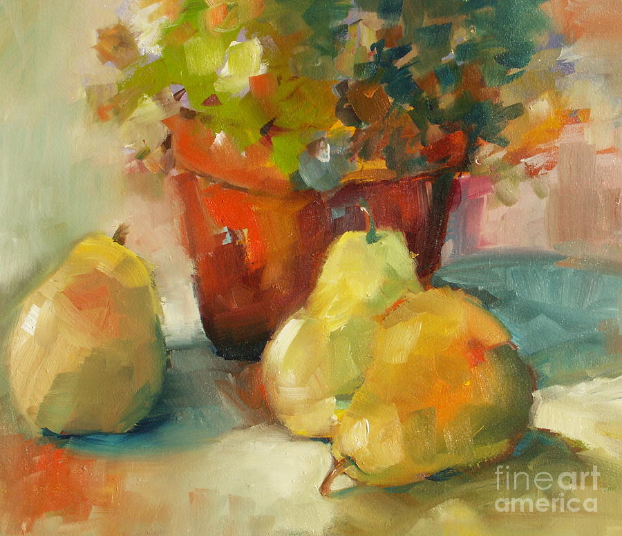Three Pears and a Pot Painting by Michelle Abrams