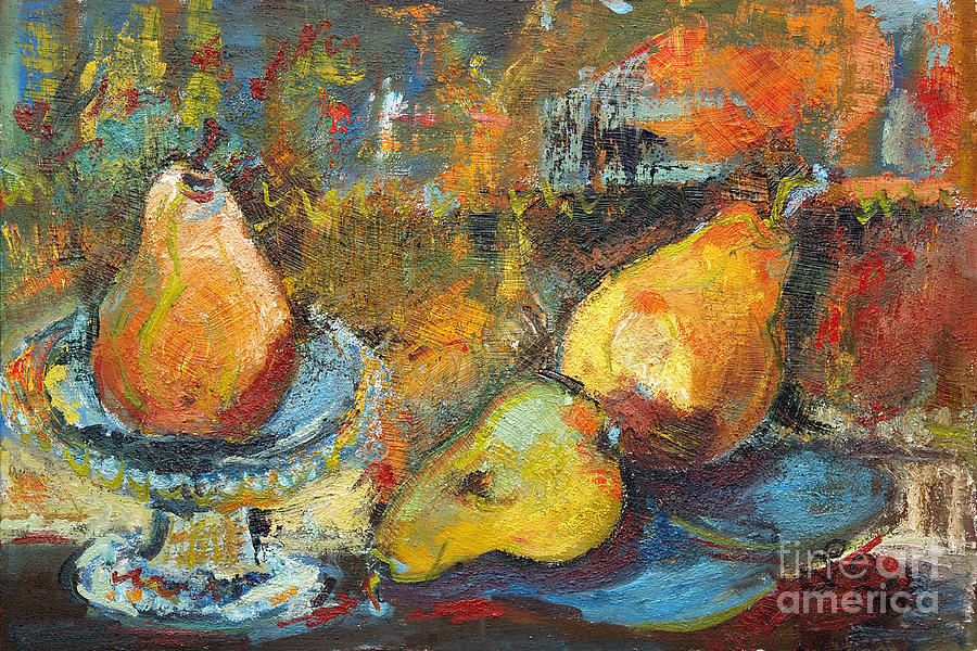 Three Pears Oil Painting Painting by Ginette Callaway
