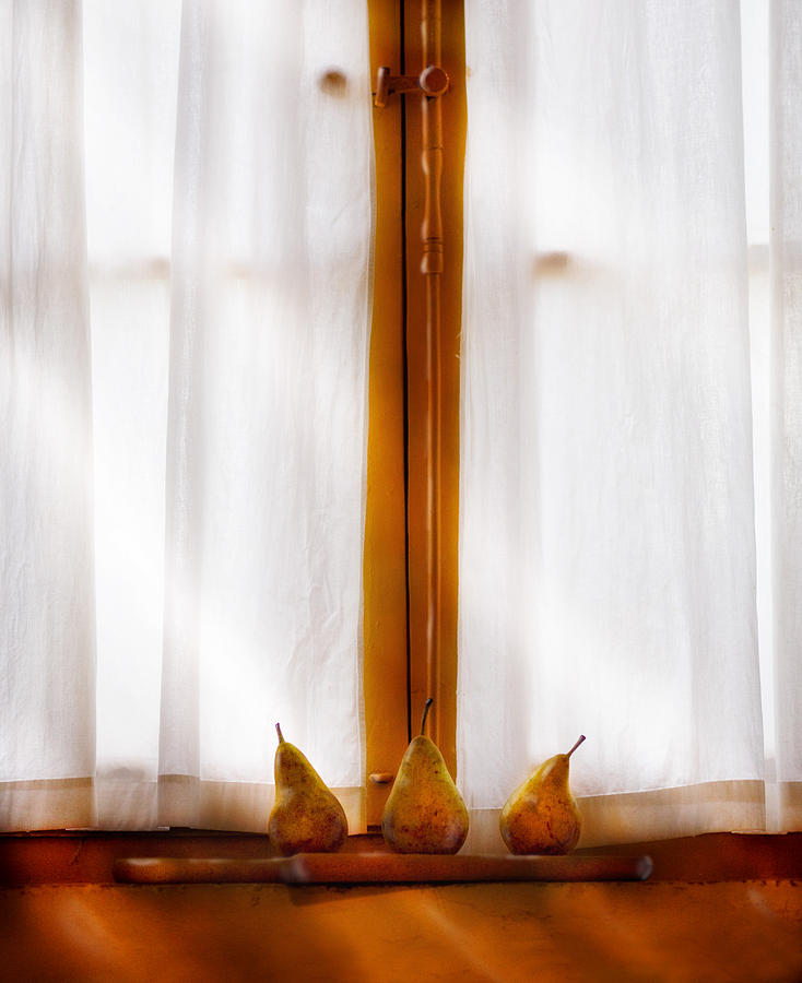 Three Pears Sheer Curtain Photograph by Bob Coates