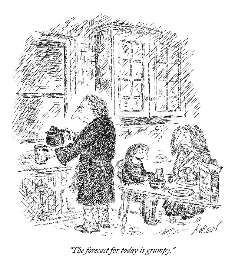 Three People Eat Breakfast In Their Kitchen Drawing by Edward Koren Three People Eat Breakfast In Their Kitchen Drawing by Edward Koren