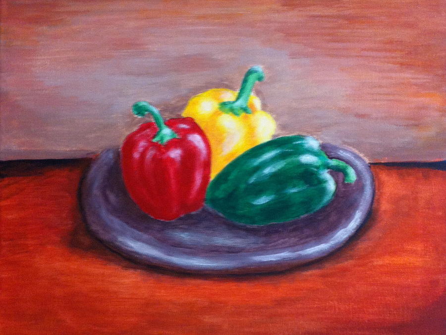 Three Peppers Painting by Bozena Zajaczkowska