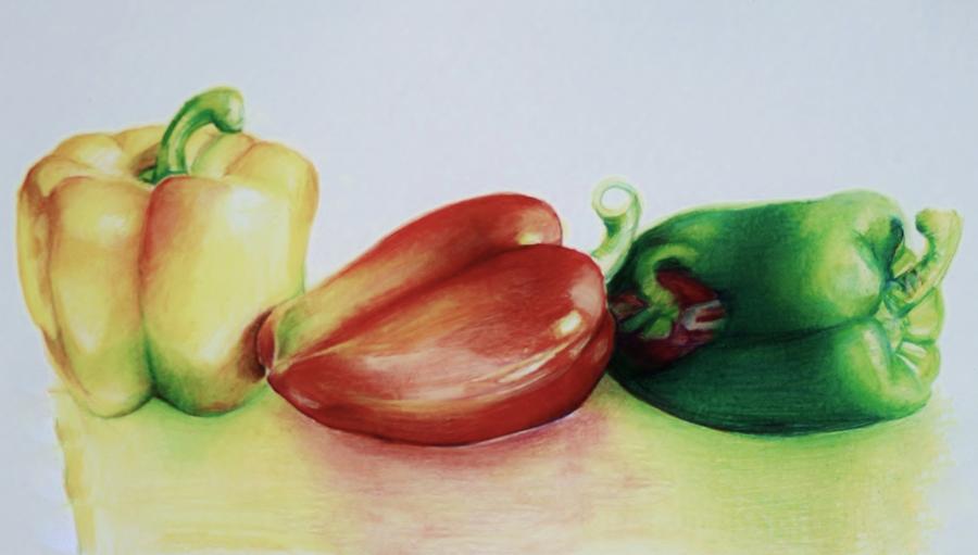 Three Peppers Drawing by Jean Cormier