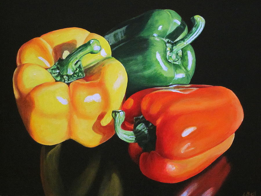 Still Life Painting - Three peppers by Lillian  Bell