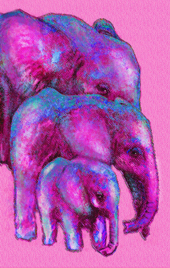 Three Pink Elephants Digital Art by Jane Schnetlage
