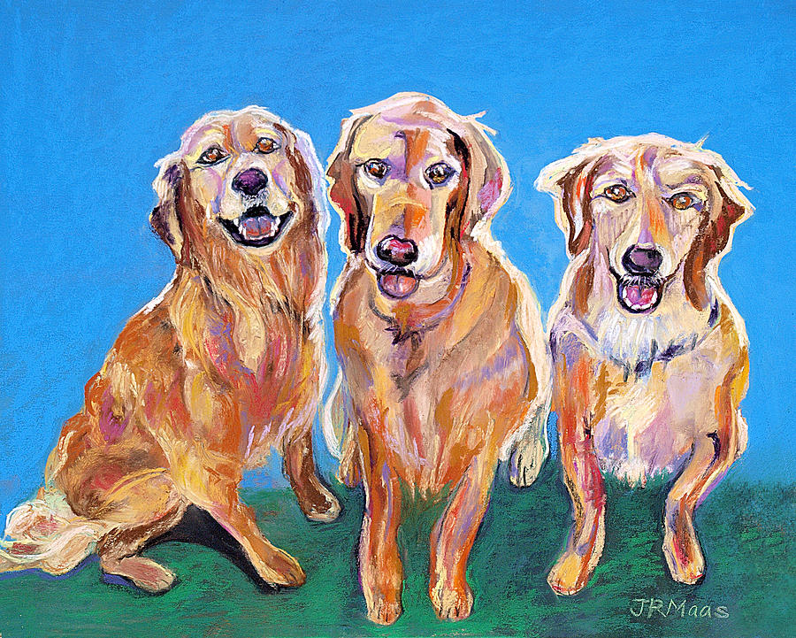 Three Playful Goldens Pastel by Julie Maas