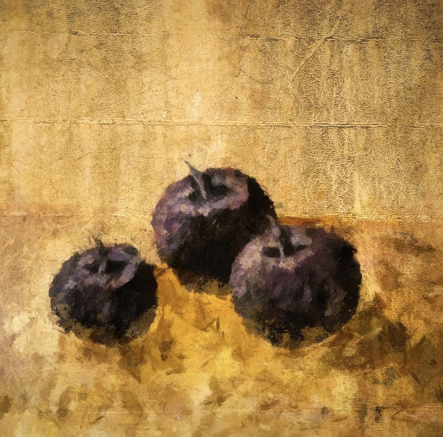 Still Life Painting - Three Plums Still Life by Michelle Calkins